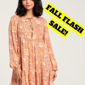 FALL FLASH SALE! Billabong Babydoll Long Sleeve Paisley Mini Dress Size L